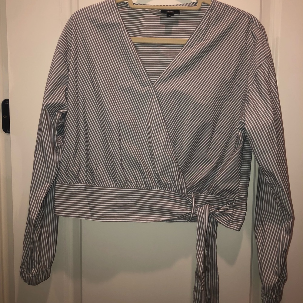 Striped long sleeved wrap tie top